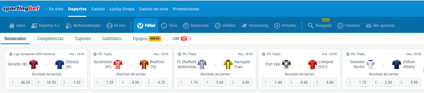 Sportingbet Chile: SPORTS