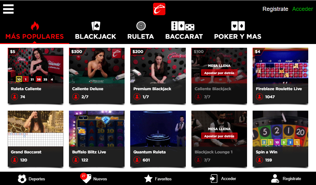 Caliente MX casino en vivo