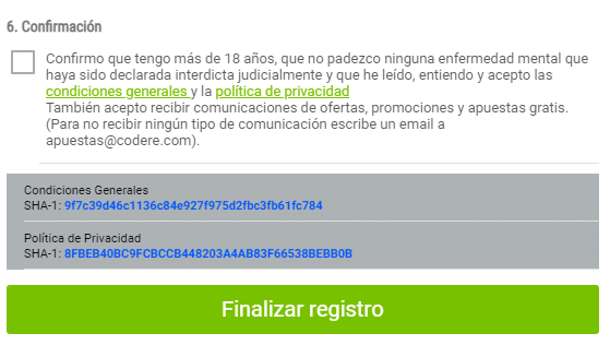 Registro en Codere Colombia