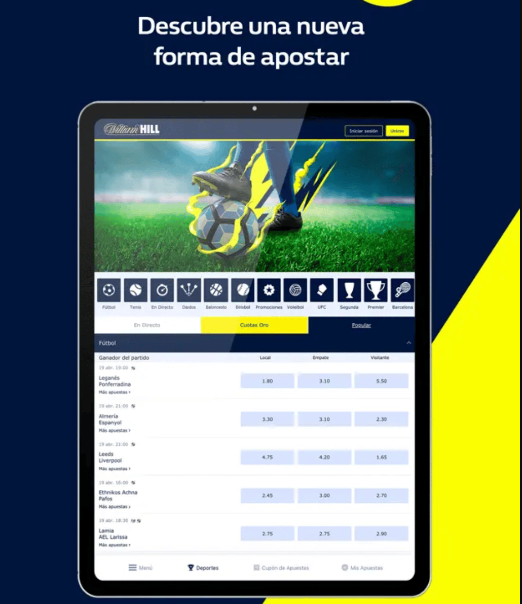 LA WILLIAM HILL APP EN MI DISPOSITIVO M&Oacute;VIL