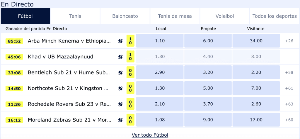 as apuestas de los eventos en vivo