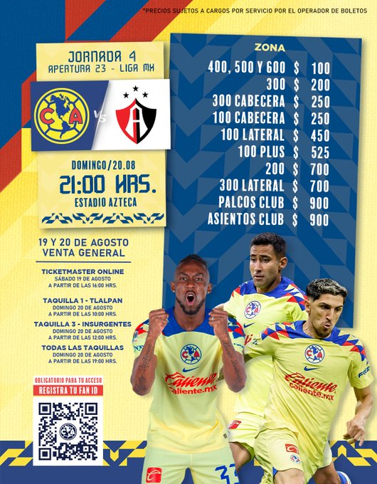 Boletos a la venta para el partido | Twitter: @ClubAmerica
