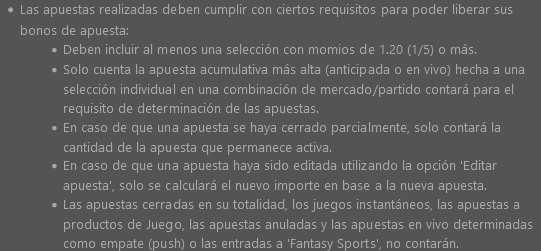 Requisitos para poder liberar sus bonos de apuesta en bet365