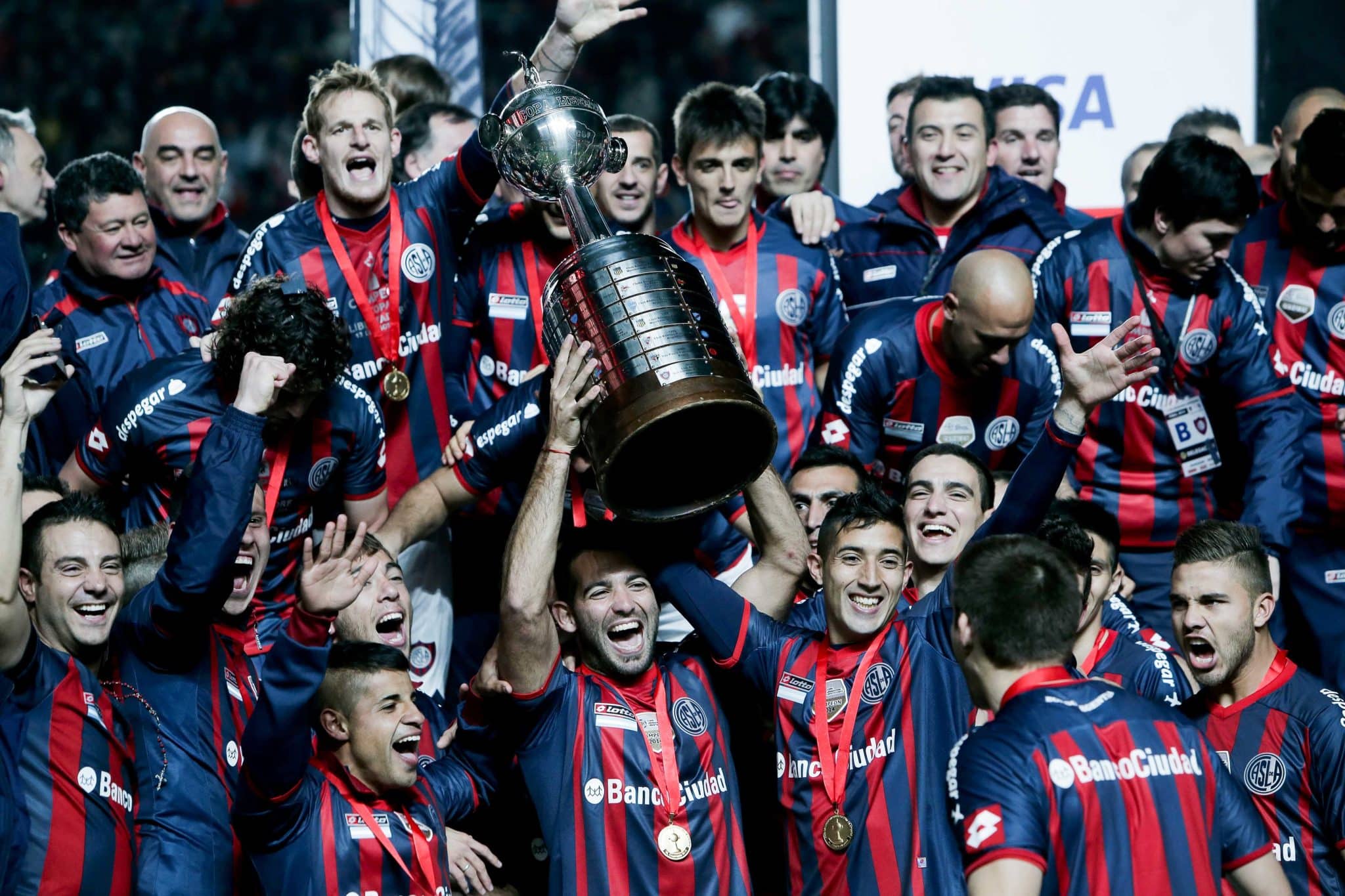 San Lorenzo festejando el t&iacute;tulo de la Copa Libertadores en 2014